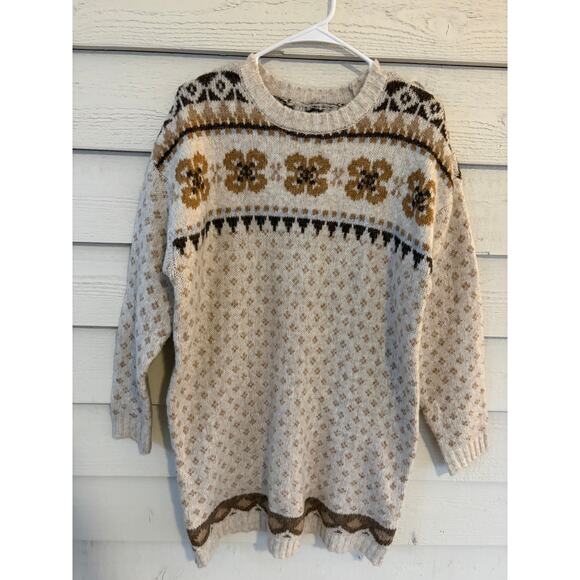 American Eagle Fair Isle Sweater Dress Cream Brown Cozy Size S - Picture 3 of 8
